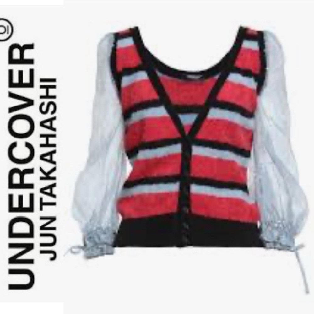 NWT Undercover Jun Takahashi 22SS Lame Dot Pattern knit Striped Cardigan 2